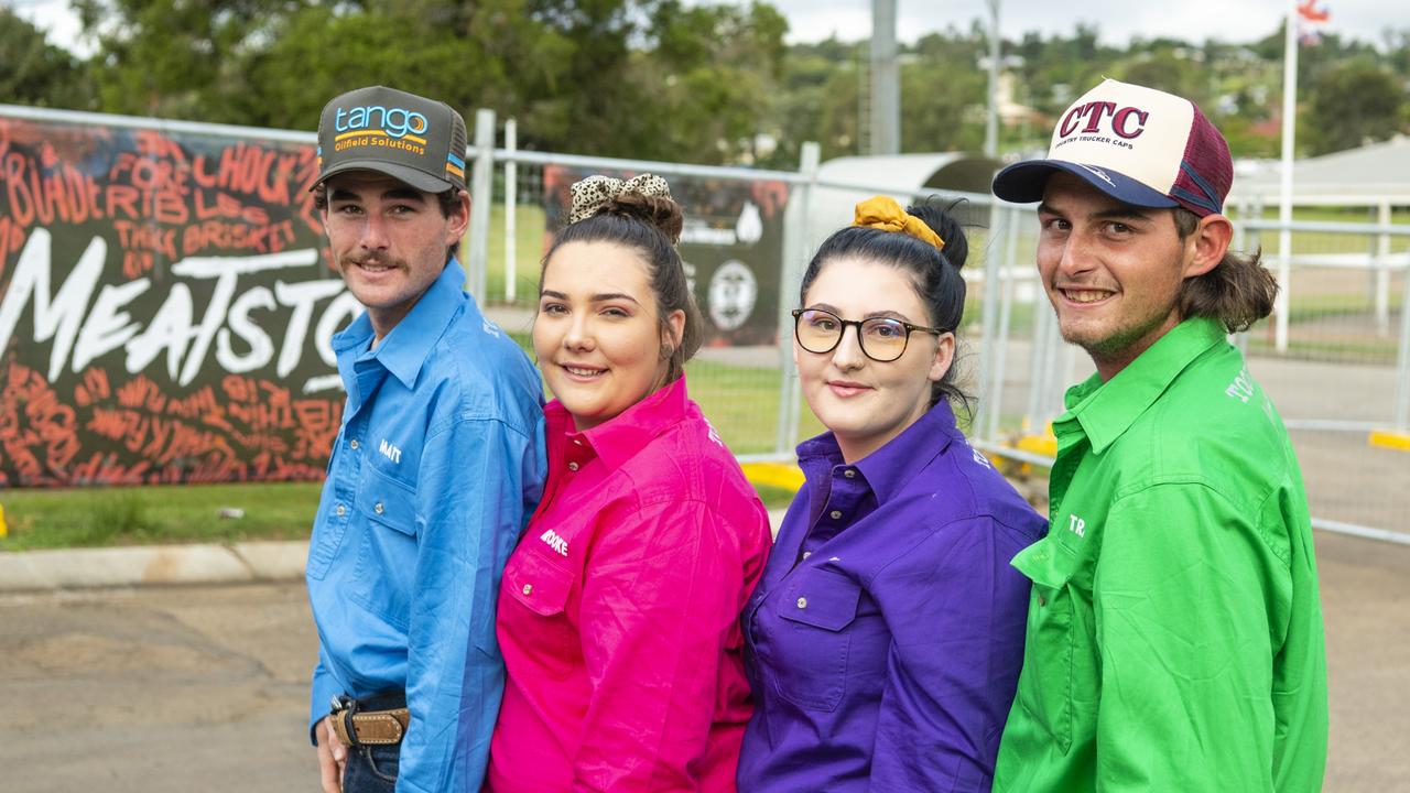 At Meatstock are (from left) Matthew White, Brooklyn Fox, Tori Lloyd and Travis Coombs at Toowoomba Showgrounds, Saturday, April 9, 2022. Picture: Kevin Farmer