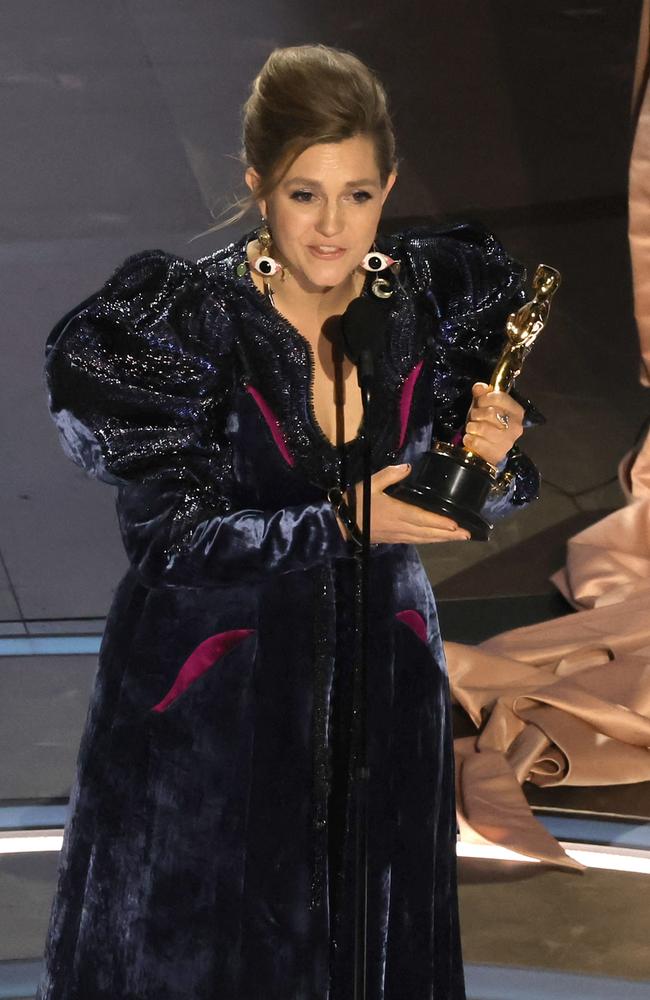 Holly Waddington accepts the Best Costume Design award for "Poor Things". Picture: Getty Images/AFP