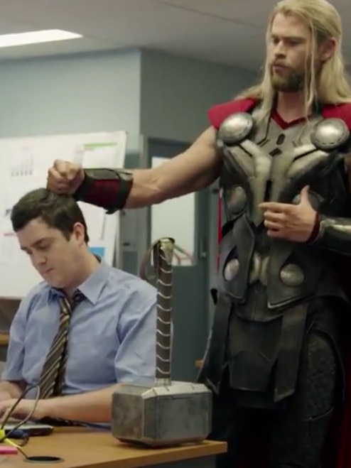 Thor (Chris Hemsworth) and Darryl (Daley Pearson) in a spoof video for Marvel Studios. Picture: Marvel Studios