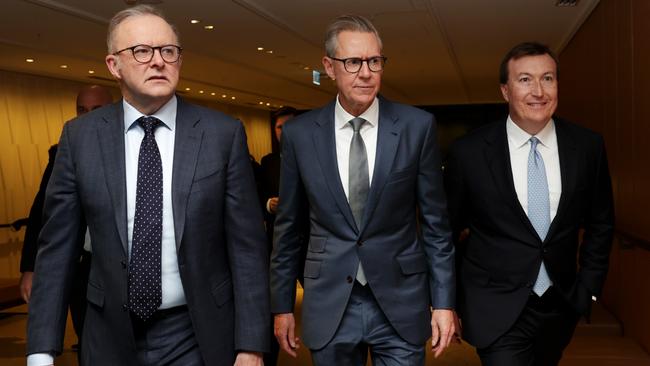 Prime Minister Anthony Albanese, BCA President Geoff Culbert and BCA CEO Bran Black. Picture: Jane Dempster