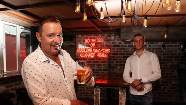 Tipsy Pig bar owner Craig Duffy and his son Kalvin Duffy — Mr Duffy is cautiously optimistic about a Global Tourism Hub gaming resort development regarding visitor numbers but not keen on its venue having looser licensing rules: ‘It’s un-Australian.”. Photo: Tertius Pickard.