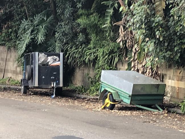 Trailers parked in The Crescent, Dee Why, on Tuesday. Picture: Manly Daily