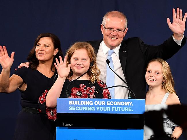 The Morrisons with their adored daughters Abbey (right) and Lily after winning this year’s election. Picture: Dean Lewins