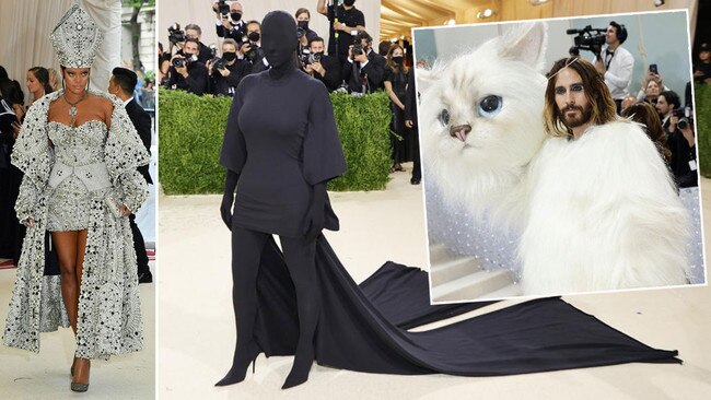 Kim Kardashian … we think … in black Balenciaga, Jared Leto as Karl Lagerfield's cat, and Rihanna as a blinged-up Pope. Pictures: Agencies