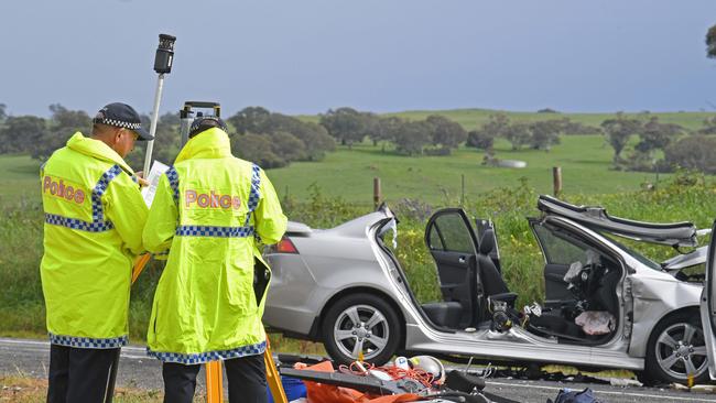 Police at the scene of a serious crash at Sandergrove. Picture: Tom Huntley