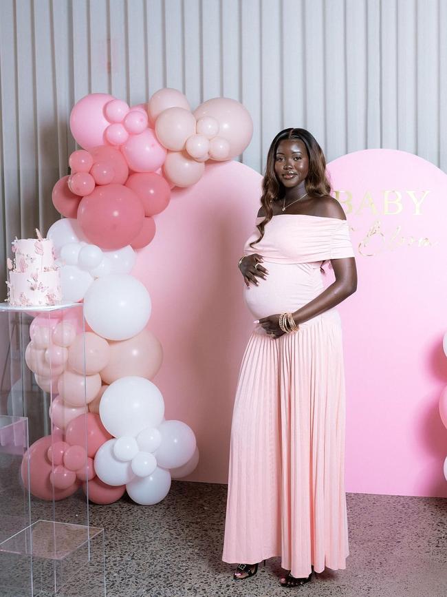 Adut Akech at her baby shower. Picture: Instagram/@adutakech