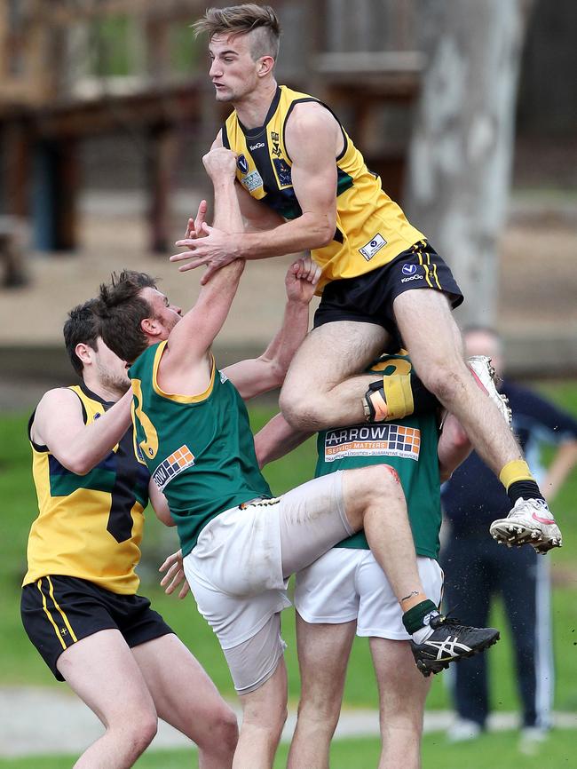 St Marys Salesian’s Nick Curwood climbs above the pack. Picture: Sarah Matray