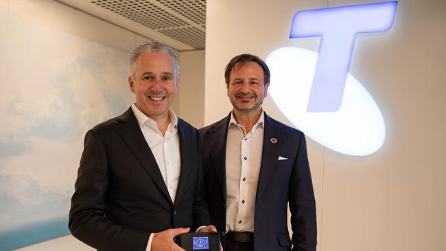 Telstra CEO Andy Penn and Ericsson Australia managing director Emilio Romeo.