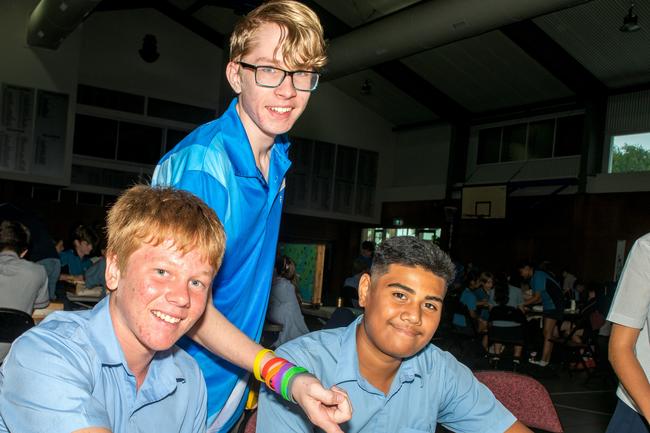 Mathew Belyea, George Smith and Quentin Ofahulu from Bowen State High School at the Science and Engineering Challenge hosted by Whitsunday Anglican School in Mackay. Picture: Michaela Harlow