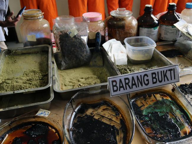 Processed Kratom belonging to Australian Travis James McLeod, 43 during press conference at Denpasar Police Station. Picture: Lukman S. Bintoro