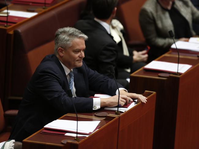 Mathias Cormann in the Senate. Picture: Sean Davey.