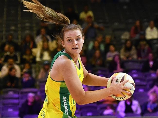 CAPE TOWN, SOUTH AFRICA - JULY 30: Steph Wood (Vice-Captain) of Australia during the Netball World Cup 2023, Pool A match between Australia and Fiji at Cape Town International Convention Centre Court 1 on July 30, 2023 in Cape Town, South Africa. (Photo by Ashley Vlotman/Gallo Images/Netball World Cup 2023)