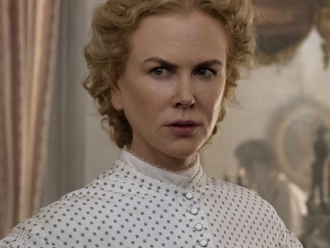 This image released by Focus Features shows Nicole Kidman, left, and Colin Farrell in a scene from "The Beguiled." (Ben Rothstein/Focus Features via AP)