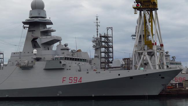 A Fincantieri Fremm frigate at the Riva Trigoso shipyard