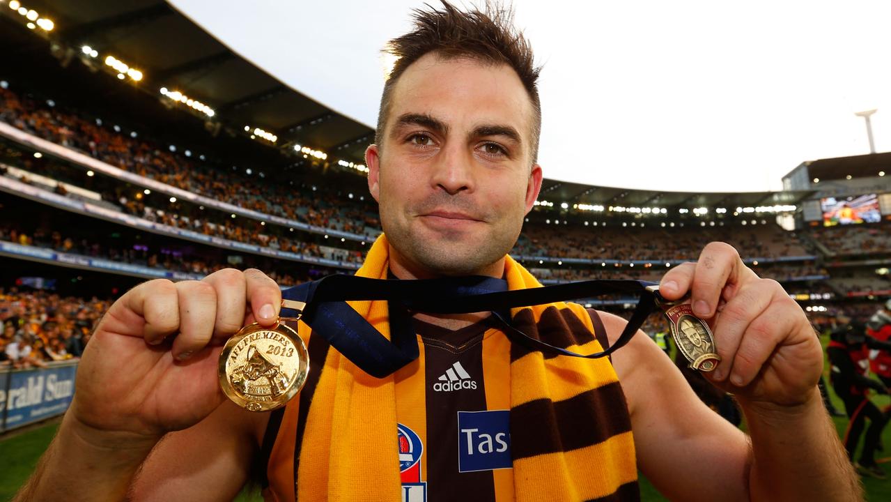 Lake with his Norm Smith Medal and Premiership medal at the 2013 Grand Final match. Picture: Michael Willson/AFL Media