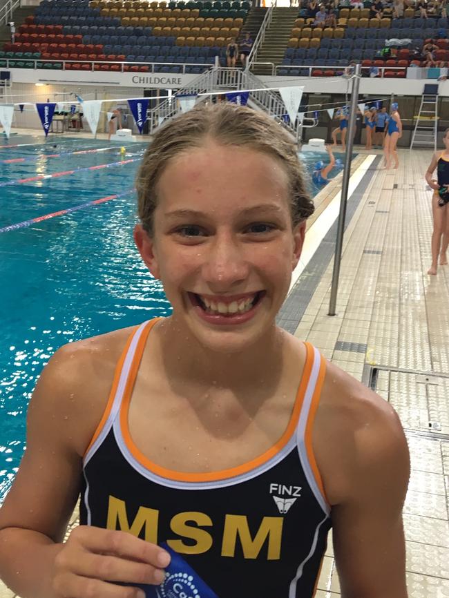 Mount St Michael's swimmer Siena Nicholson claimed a CaSSSA record in the 12 years 50m breaststroke despite swimming in a division 2 event at the CaSSSA Cup swimming carnival held at Chandler.