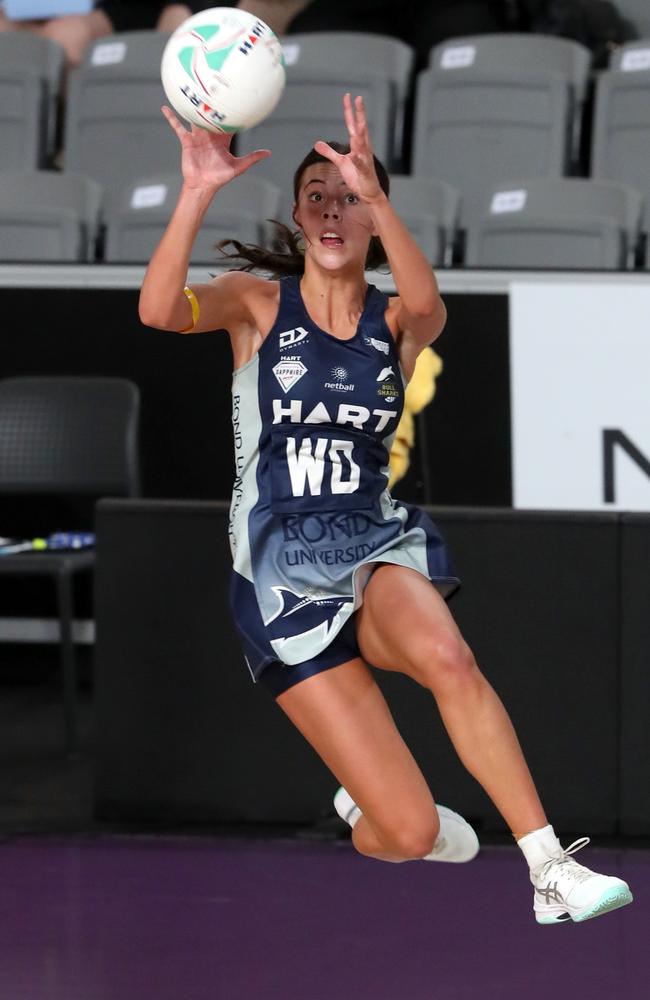 The Courier-Mail has teamed up with Netball Queensland to bring a game of the week live to viewers. Pictured, Bond University netball player Ava Black. Picture: Supplied.