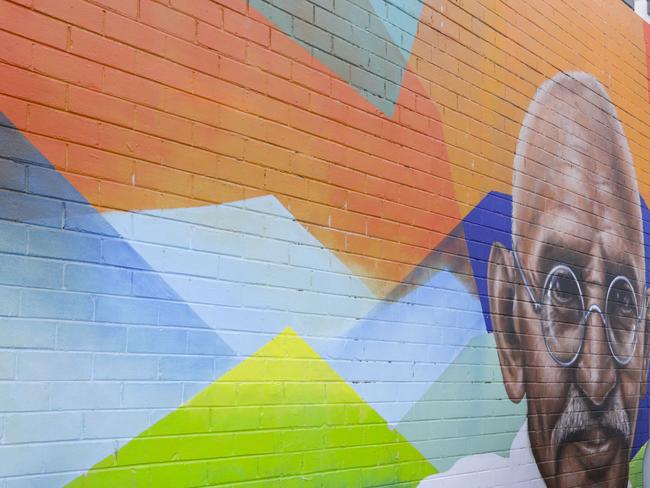 Gandhi mural on a wall in Dandenongs Little India precinct. Picture: Wayne Taylor