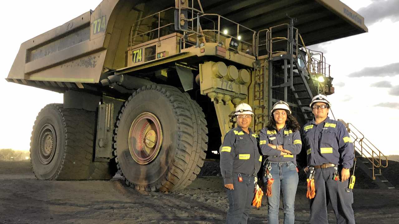 Hail Creek Mine employees Nikita Whirisky, Neisha Contor and Karina Lynch. Picture: Rio Tinto