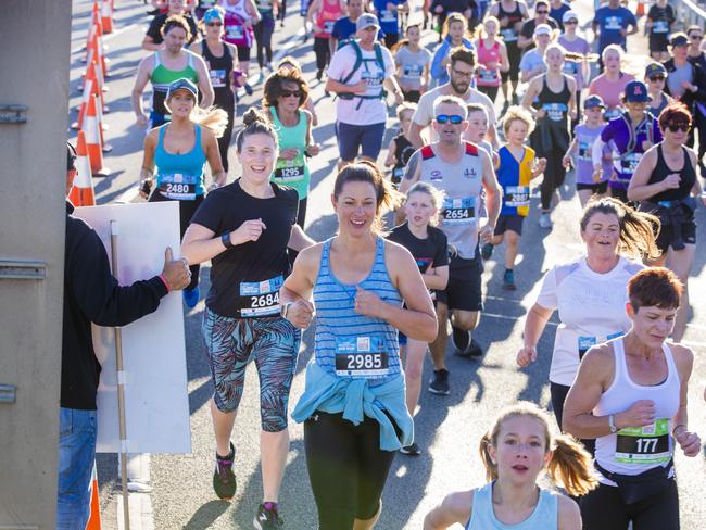 Run the Bridge Fun Run 2020 across Tasman Bridge. Picture: RICHARD JUPE