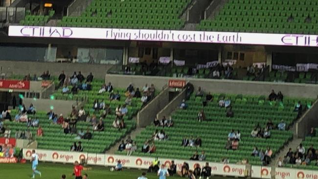 Digital ads by Etihad Airways at an A-League soccer match in Melbourne are now the subject of a complaint to the ACCC, accusing the airline of ‘greenwashing’. Picture: Supplied