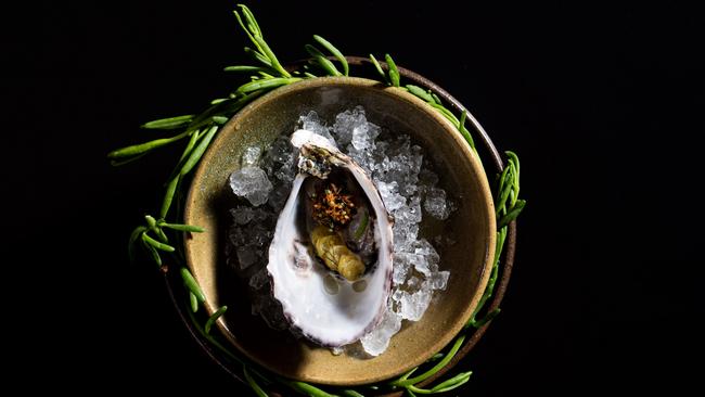 Oyster, horseradish and desert lime from Restaurant Botanic, Adelaide. Picture Jon Wah