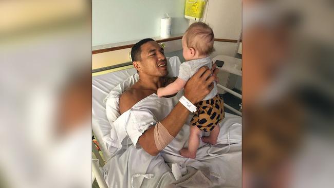 Tyson Frizell in hospital following surgery on a ruptured testicle.