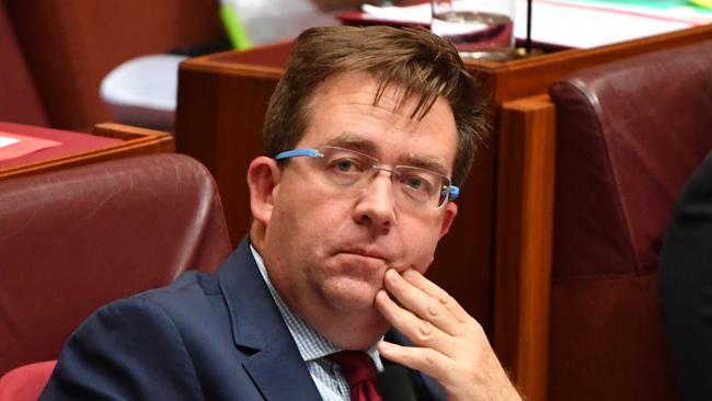 Liberal senator James McGrath during a division in the Senate chamber at Parliament House in Canberra.