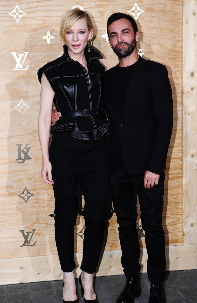 Cate Blanchett and designer Nicolas Ghesquier at the ‘LVxKOONS’ exhibition (Louis Vuitton and Jeff Koons collaboration) at Musee du Louvre on April 11, 2017 in Paris, France. Picture: AFP