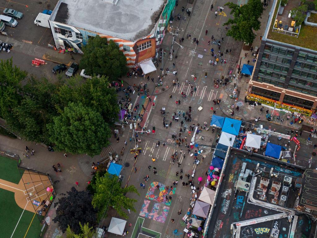 An aerial view of the Capitol Hill Organised Protest zone in Seattle, where Black Lives Matter supporters have set up camp. Picture: AFP