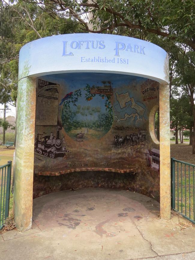 Looking into the Loftus Square Park bus shelter.