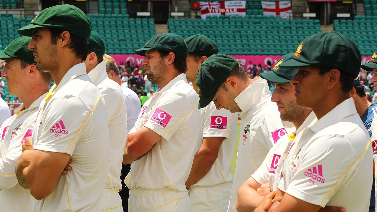  The Australian players during presentations following their loss after England retained the Ashes after defeating Australia ...