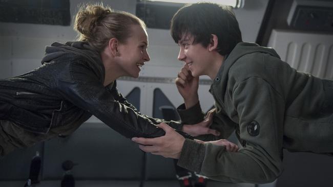 Britt Robertson and Asa Butterfield in a scene from The Space Between Us.