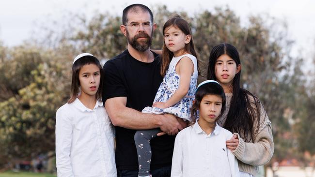 Marc Rosenthal and his four children Gali, 11, Amichai 10, Aviel, 8 and Nili, 4. Picture: David Swift.