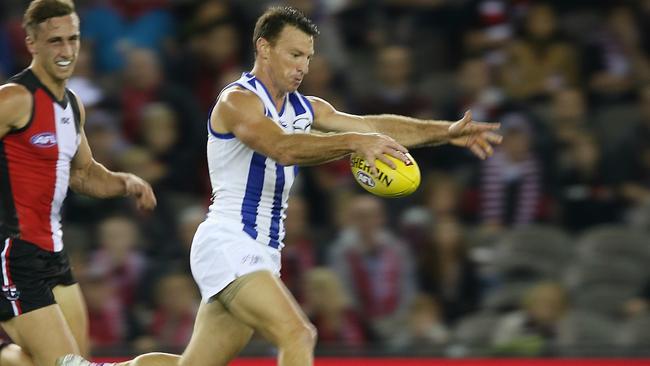 Brent Harvey looks to launch North Melbourne into attack. Picture: George Salpigtidis