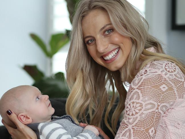 Netball star Laura Geitz with baby son Barney.