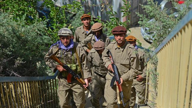 Recruits for the resistance train in the Dara district in Panjshir on Saturday. Picture: AFP