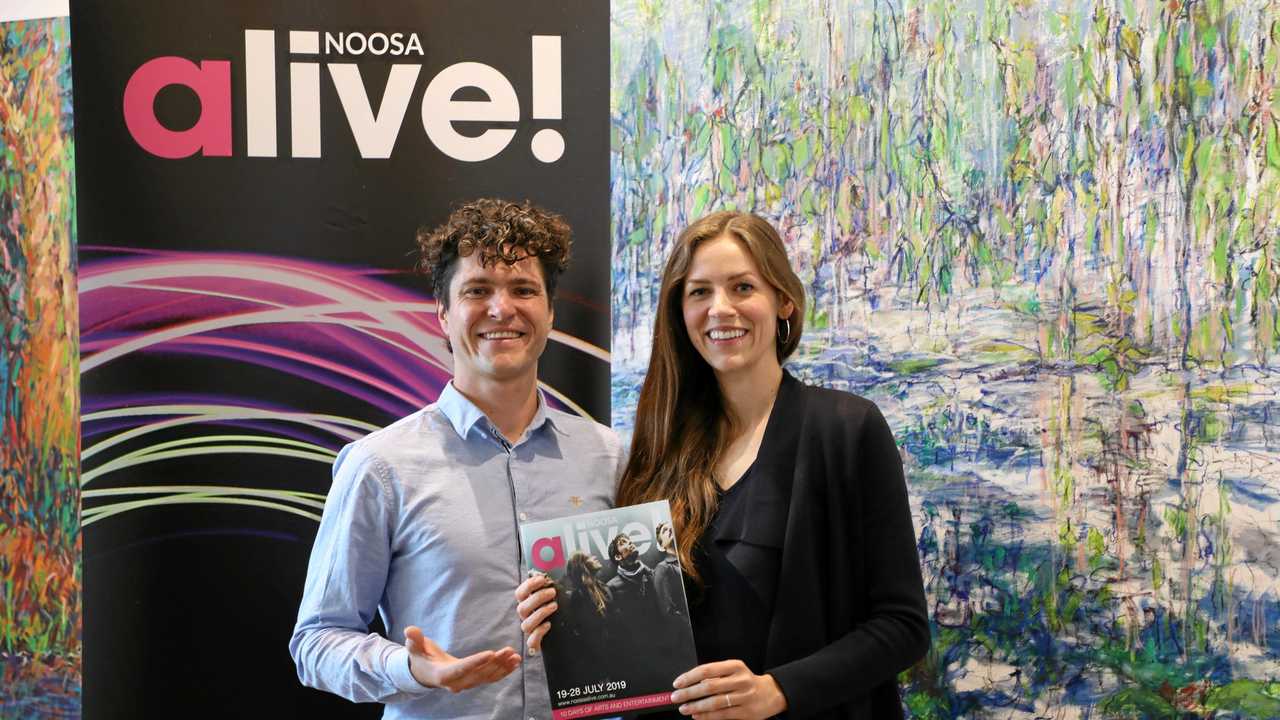 Noosa alive! festival producer Tim Lyodell with local a capella singer Anna Smith ahead of the upcoming 10-day cultural festival. Picture: Contributed