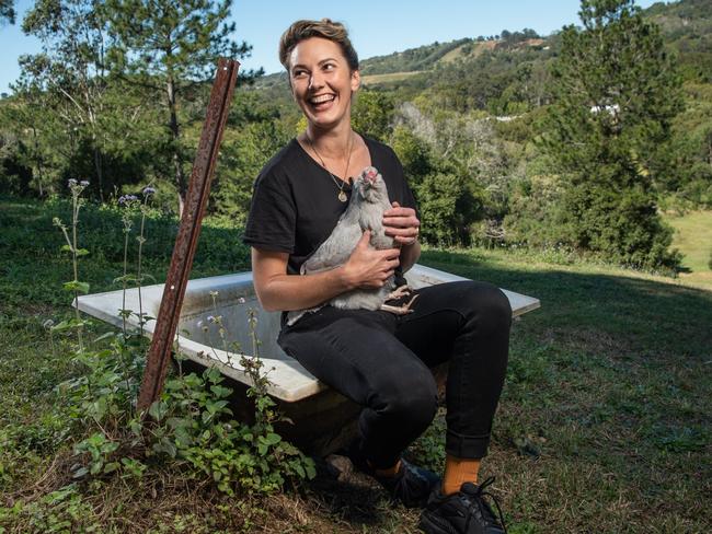 Star chef Alanna Sapwell collecting produce at a farm in Pomona for her new restaurant Esmay on the Noosa River. Picture: Brad Fleet