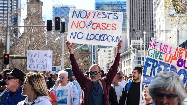 Thousands protested against lockdowns in Melbourne and Sydney on Saturday. Picture: NCA NewsWire