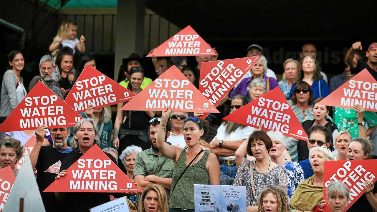 CALL FOR ACTION: Protesters outside the Tweed Shire Council Chambers last week, calling on councillors to stop water extraction. Picture: Scott Powick