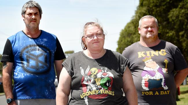 Ronald Lyons, Christine Lyons and Peter Arthur, the concerned friends that live with missing mum Samantha Kelly. Picture: Nicole Garmston