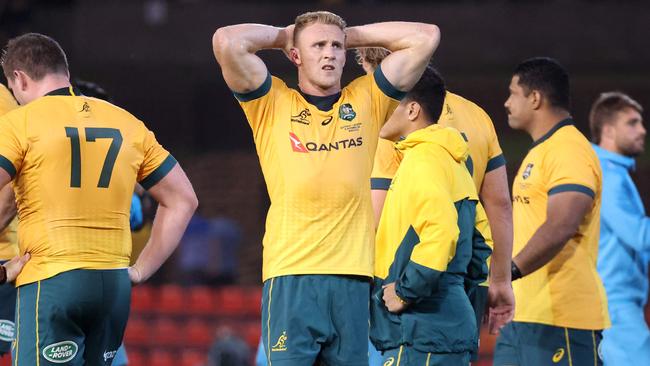 Reece Hodge missed a late kick to win the match for the Wallabies. Picture: AFP