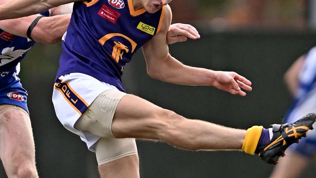 JacanaÃ&#149;s Ryan Mcconnell during the EDFL football match between Coburg Districts and Jacana in Pascoe Vale, Saturday, May 28, 2022. Picture: Andy Brownbill