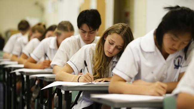 LAUNCH OF THE 2017 HSC WRITTEN EXAMS.A mock exam at Model Farms High School, Baulkham Hills, today.Picture: Justin Lloyd.