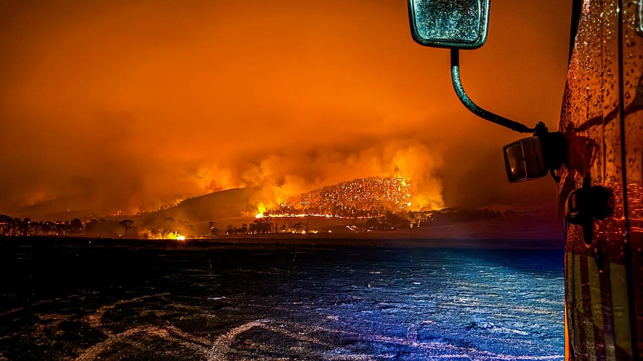 Fire engulfs a hillside in western Victoria. Picture: Country Fire Authority