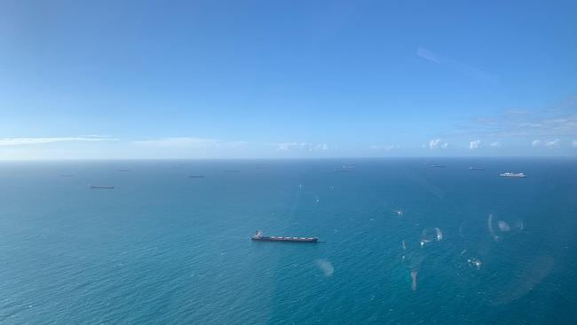 Cargo ships anchored off Port of Gladstone on Friday afternoon. Picture: Supplied