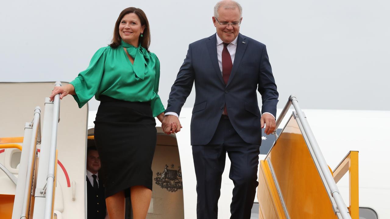 Jenny and Scott Morrison arrive in Vietnam yesterday. Picture: Adam Taylor/PMO