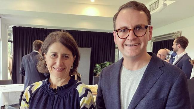 Former NSW premier Gladys Berejiklian and Liberal senator Andrew Bragg at an event at Northbridge Golf Club in Sydney on Sunday.