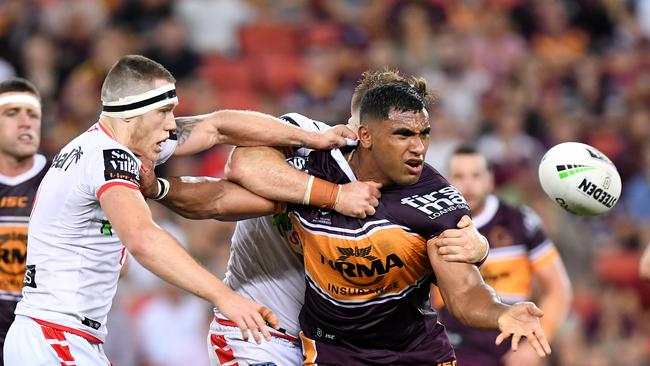 Tevita Pangai Junior of the Broncos was good but far from great against the Dragons. Picture:  Bradley Kanaris/Getty Images